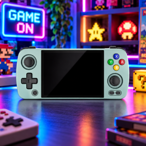 Consola portátil retro con luces neón