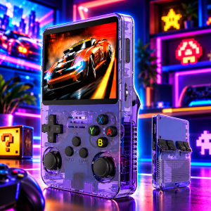 Consola retro neón en ciudad de carreras