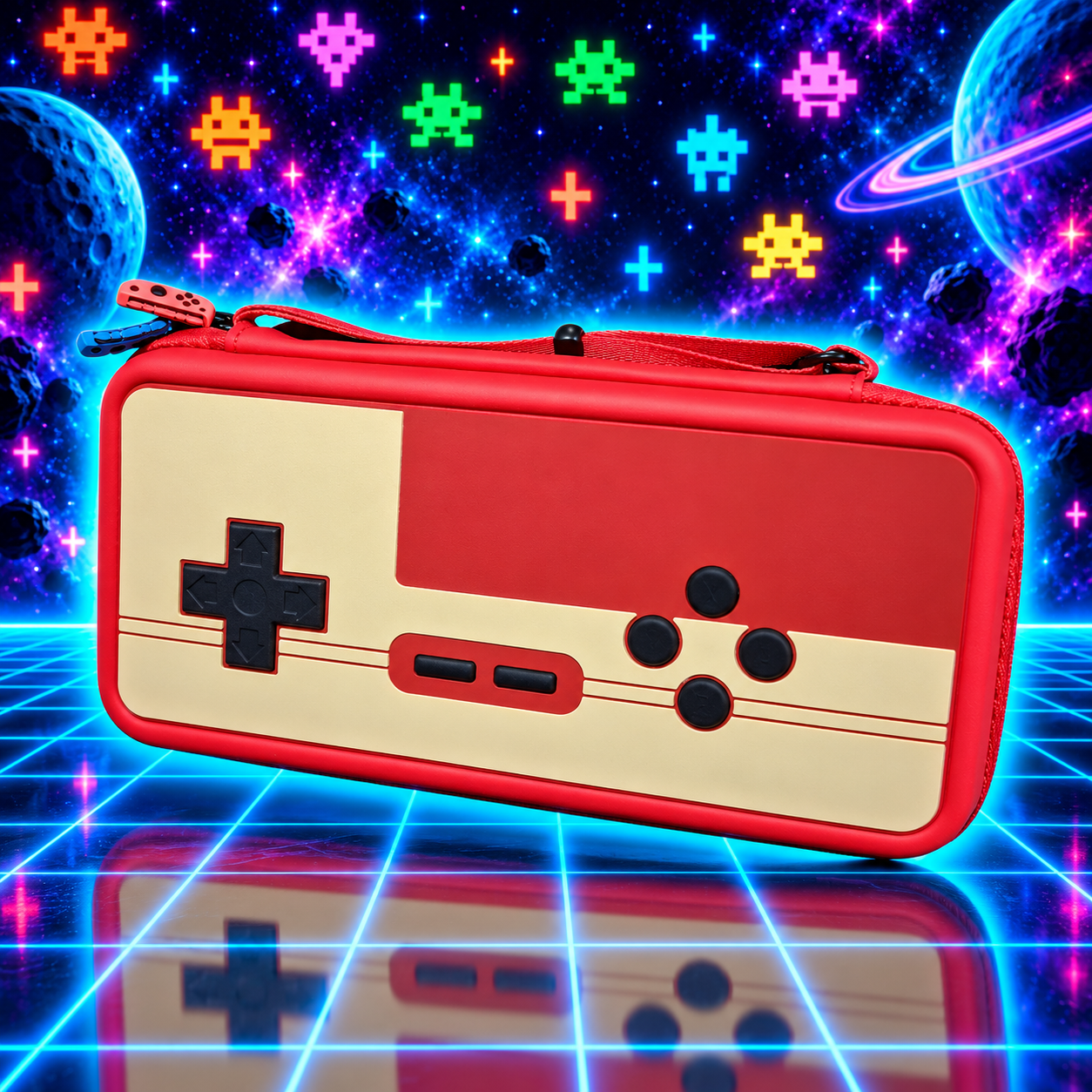 Estuche retro en arcade cósmico neon Funda Premium para Switch 2 + Protector de pantalla - Imagen 1