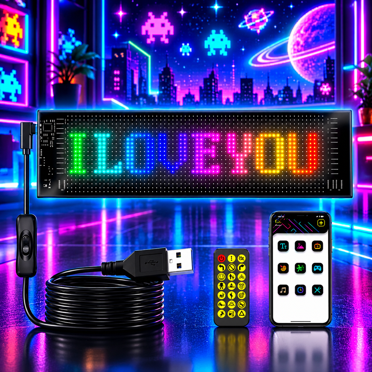Expositor LED Cyberpunk ILOVEYOU Panel pixel led - Comunica, decora y sorprende. - Imagen 1