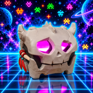 Lámpara calavera Bokoblin en neón espacial