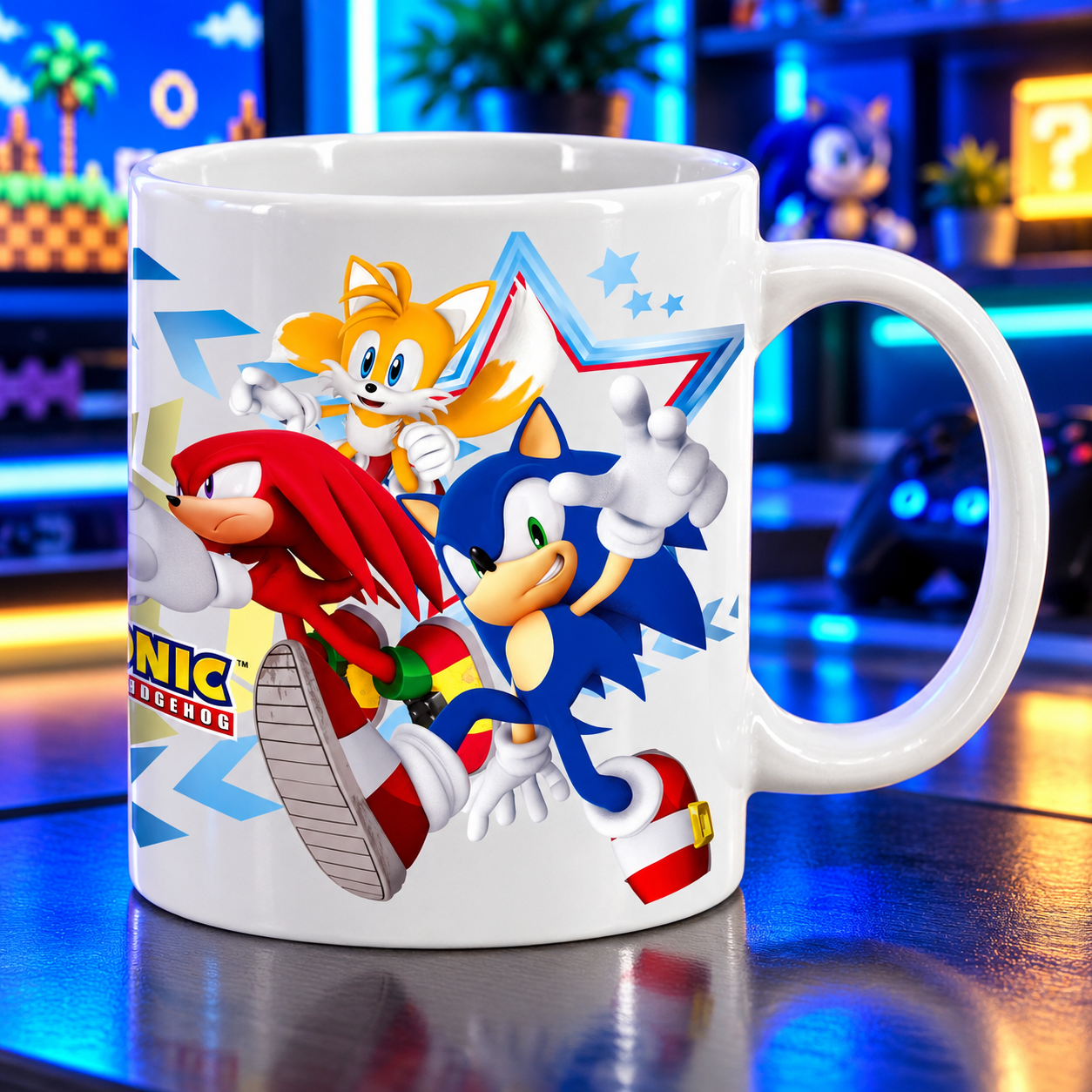 Taza de Sonic en estudio gamer retro Taza Sonic The Hedgehog. - Imagen 1
