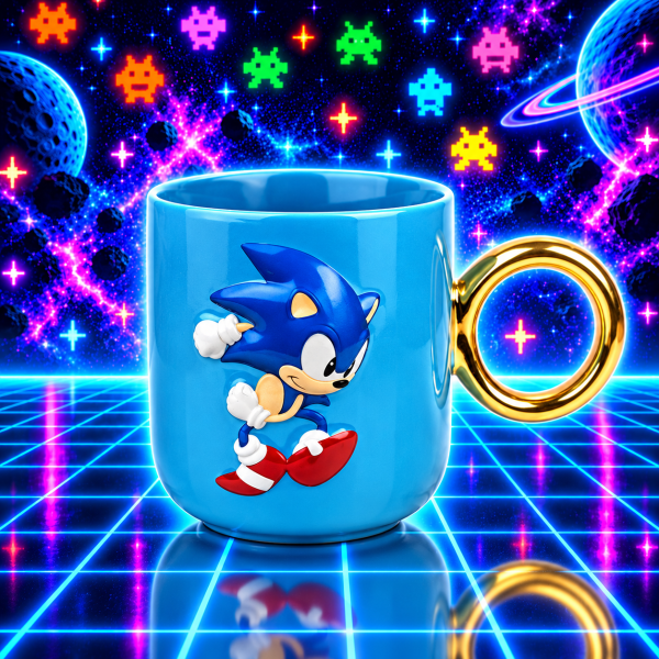 Taza Sonic the Hedgehog Azul con Asa Dorada